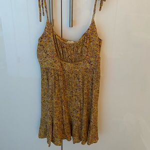 Yellow floral print tie strap flowy dress